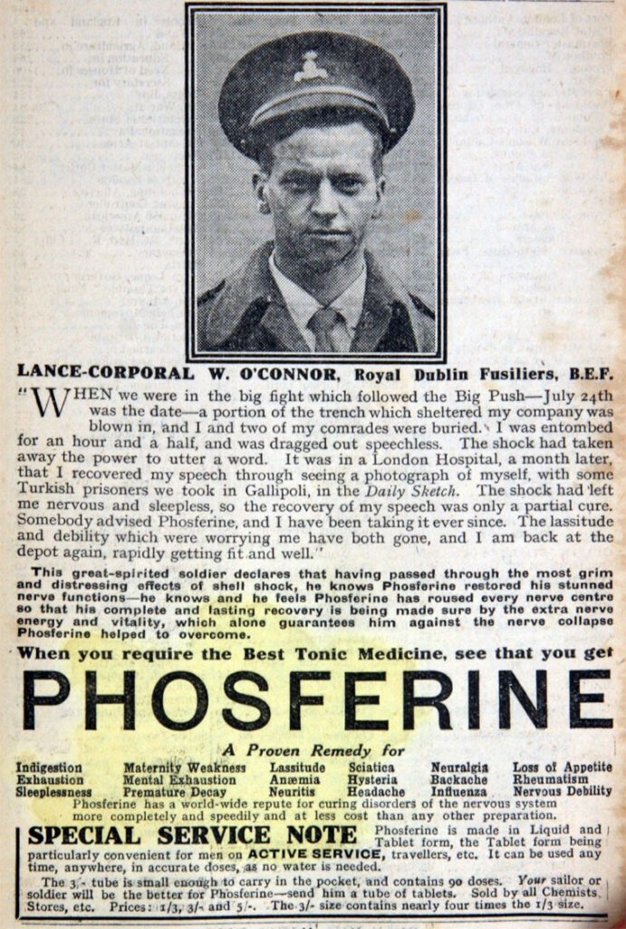 A 1919 Phosferine advertisement, from Grace's Guide