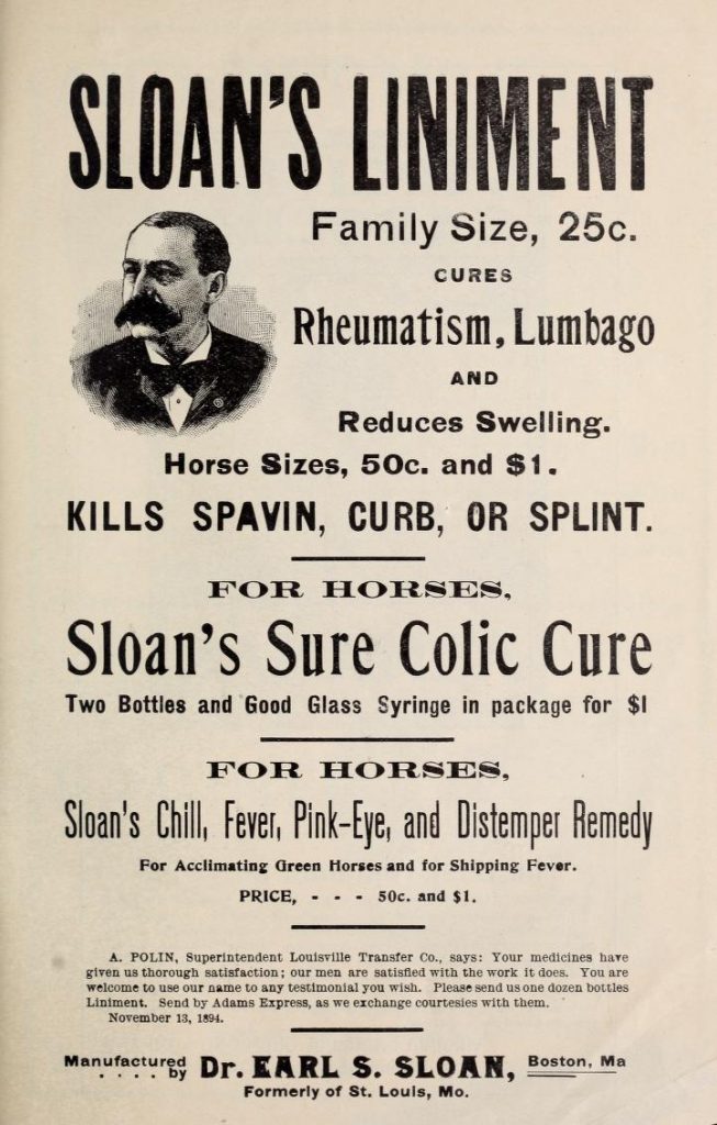 Sloan's Liniment advertised in the TJ King Seedhouse Mail Order Catalogue (Richmond, VA), 1902