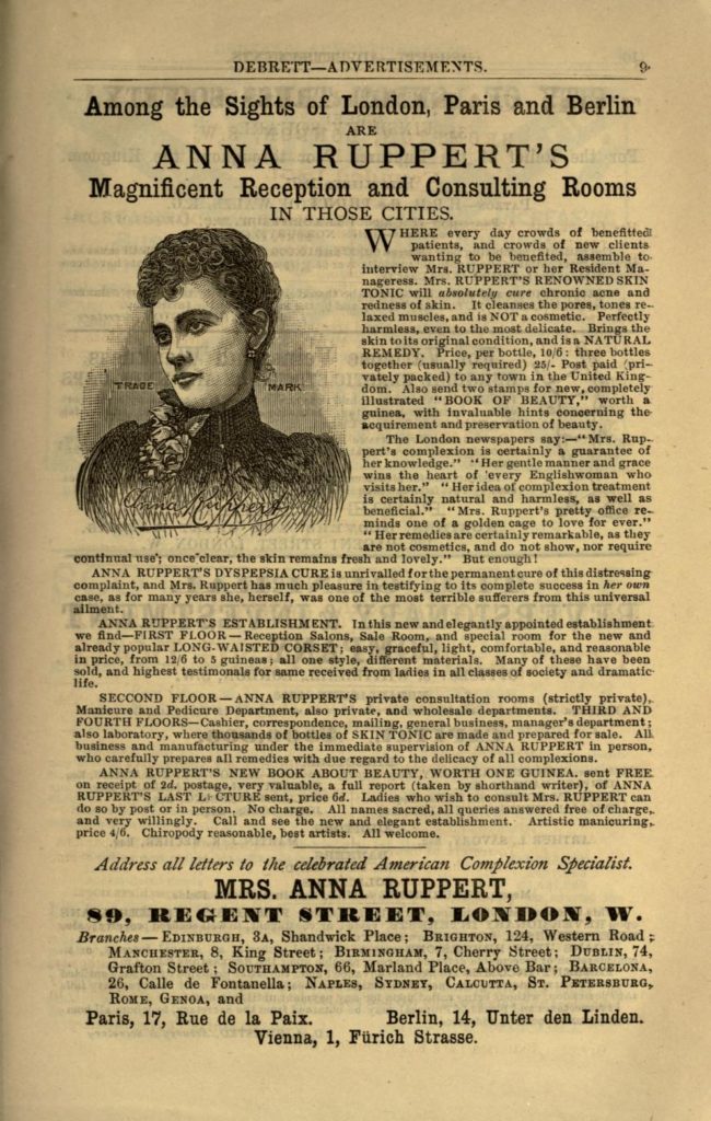 Anna Ruppert's advertisement in Debrett's, 1893
